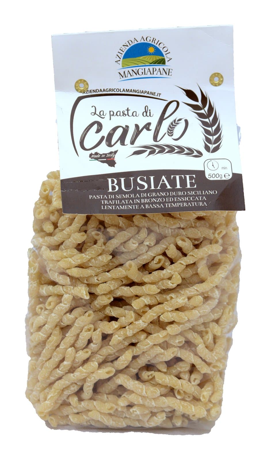 Confezione da 500 g di Busiate della Pasta di Carlo, semola di grano duro siciliano trafilata al bronzo