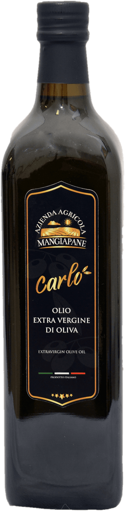 Bottiglia grande di Olio Carlo, olio extravergine di oliva estratto a freddo